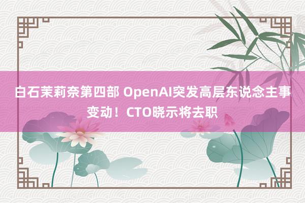 白石茉莉奈第四部 OpenAI突发高层东说念主事变动！CTO晓示将去职